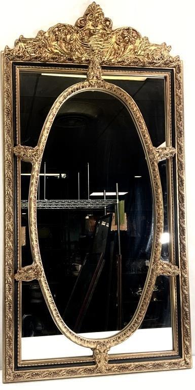 Vintage Gold Wall Mirror, Louis XV Style with Oval Center and Ornate Crest