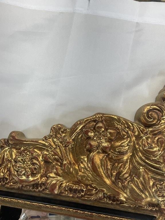 Vintage Gold Wall Mirror, Louis XV Style with Oval Center and Ornate Crest