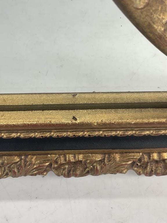 Vintage Gold Wall Mirror, Louis XV Style with Oval Center and Ornate Crest