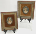 Antique French Miniature Portrait Set of 2 | Ornate Painted Frames | Romantic French Country Wall Art