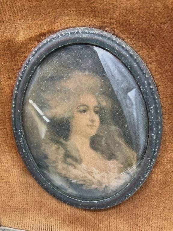 Antique French Miniature Portrait Set of 2 | Ornate Painted Frames | Romantic French Country Wall Art