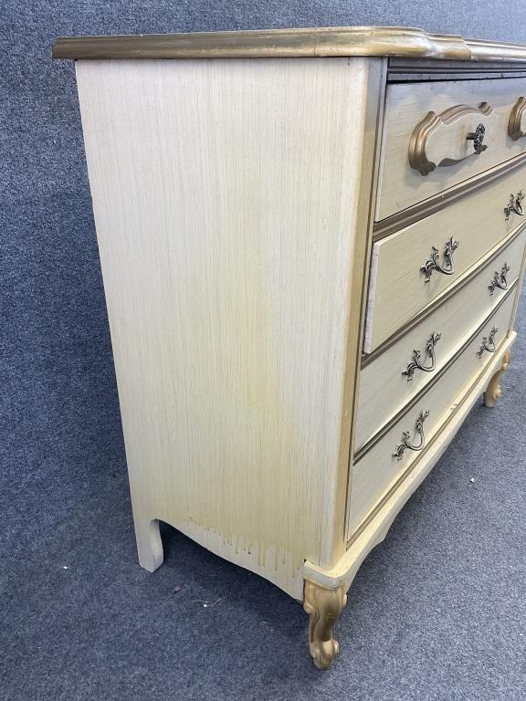 Vintage French Provincial Chest of Drawers | Cream & Gold Four-Drawer Dresser | Ornate French Country Bedroom Furniture