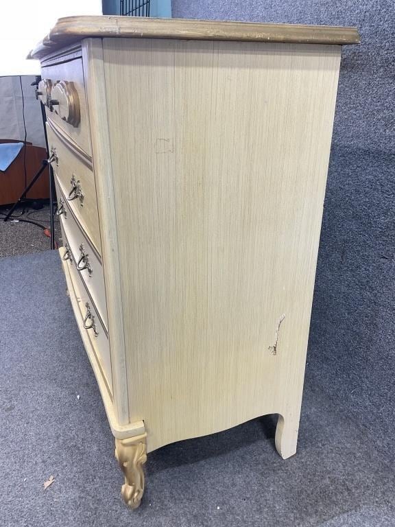 Vintage French Provincial Chest of Drawers | Cream & Gold Four-Drawer Dresser | Ornate French Country Bedroom Furniture