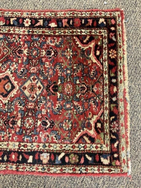 Vintage Hand-Knotted Kitchen Rug, Brick-Red Floral Medallion, 31x50 Inches