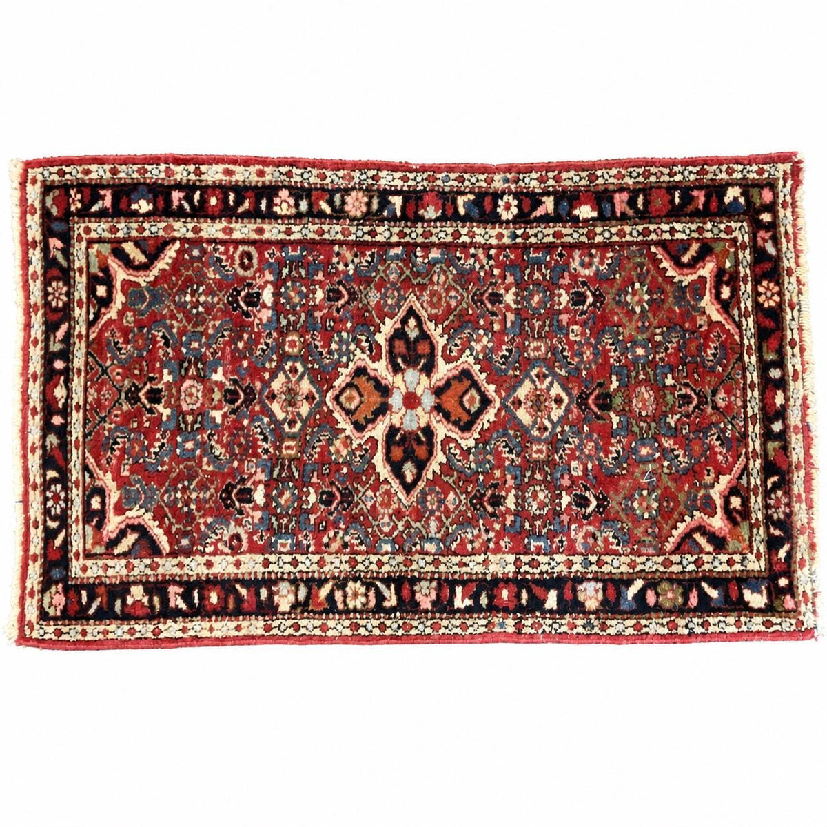 Vintage Hand-Knotted Kitchen Rug, Brick-Red Floral Medallion, 31x50 Inches
