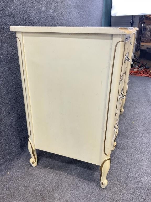 Vintage French Provincial Desk, Cream Finish, Seven Drawers