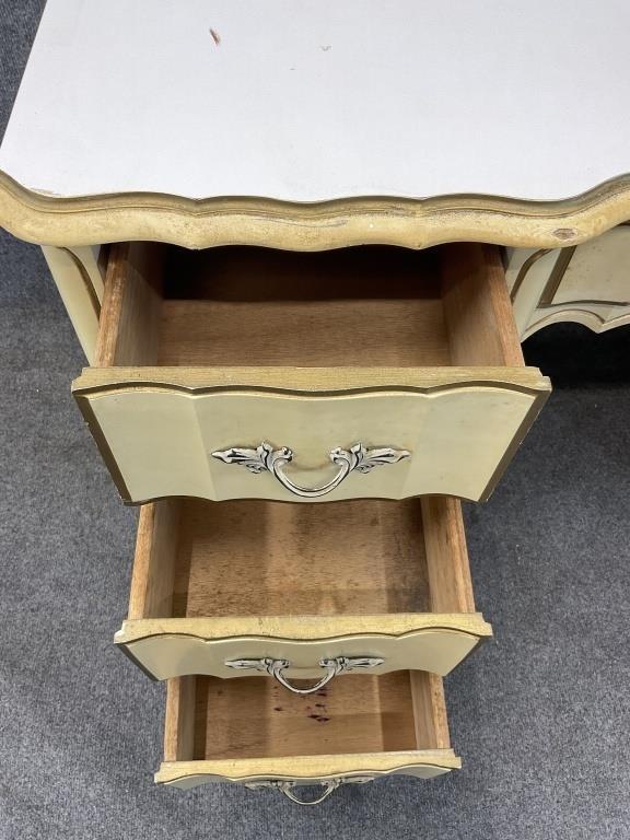Vintage French Provincial Desk, Cream Finish, Seven Drawers