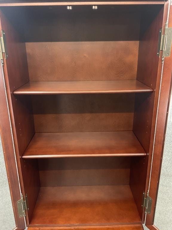 Vintage Bombay Company Apothecary Style Display Cabinet, Glass Door Bookcase with Two Large Drawers, Traditional Wood Storage Hutch