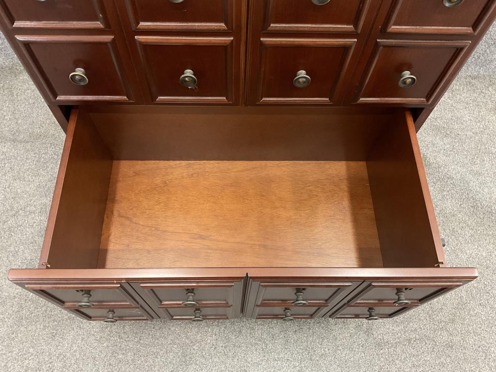 Vintage Bombay Company Apothecary Style Display Cabinet, Glass Door Bookcase with Two Large Drawers, Traditional Wood Storage Hutch