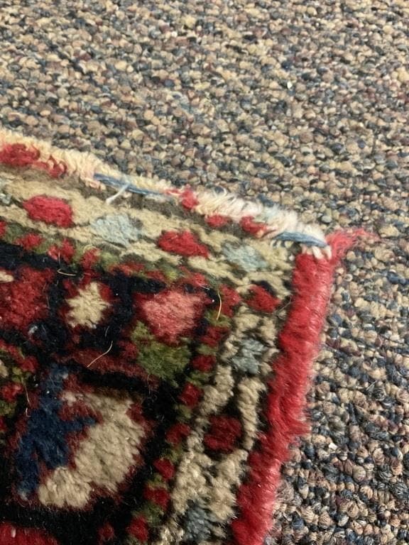 Vintage Hand-Knotted Kitchen Rug, Brick-Red Floral Medallion, 31x50 Inches