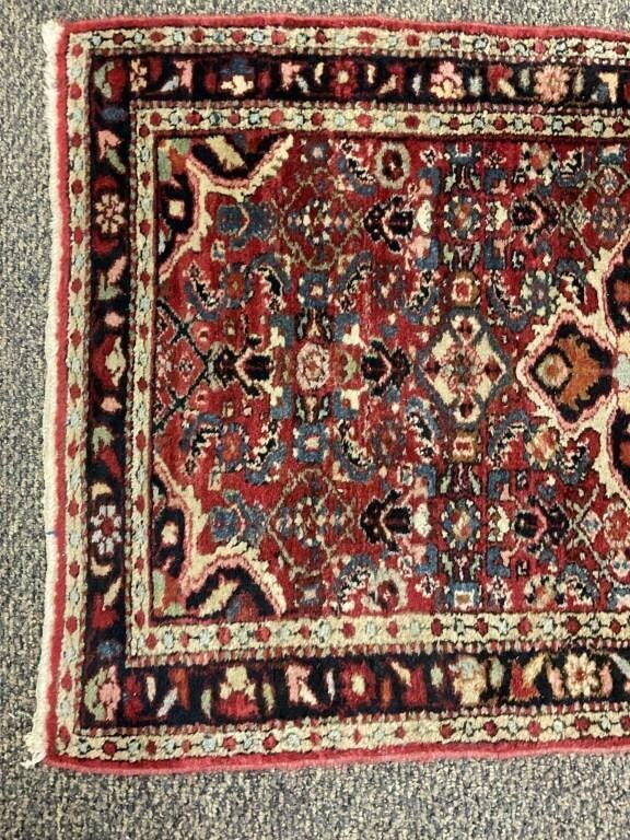 Vintage Hand-Knotted Kitchen Rug, Brick-Red Floral Medallion, 31x50 Inches