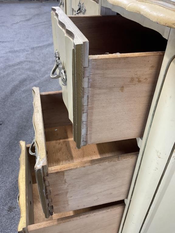 Vintage French Provincial Desk, Cream Finish, Seven Drawers